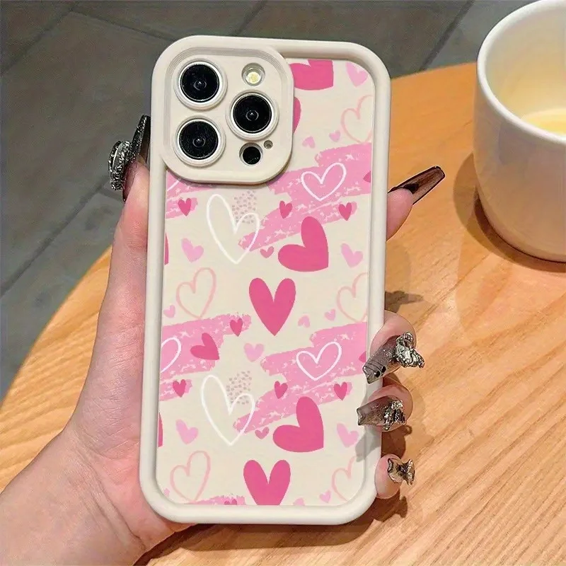 

Pink heart pattern design phone case for iPhone 16 15 14 13 12 11 Pro/ Max/Plus shock-proof rear cover anti-fingerprint