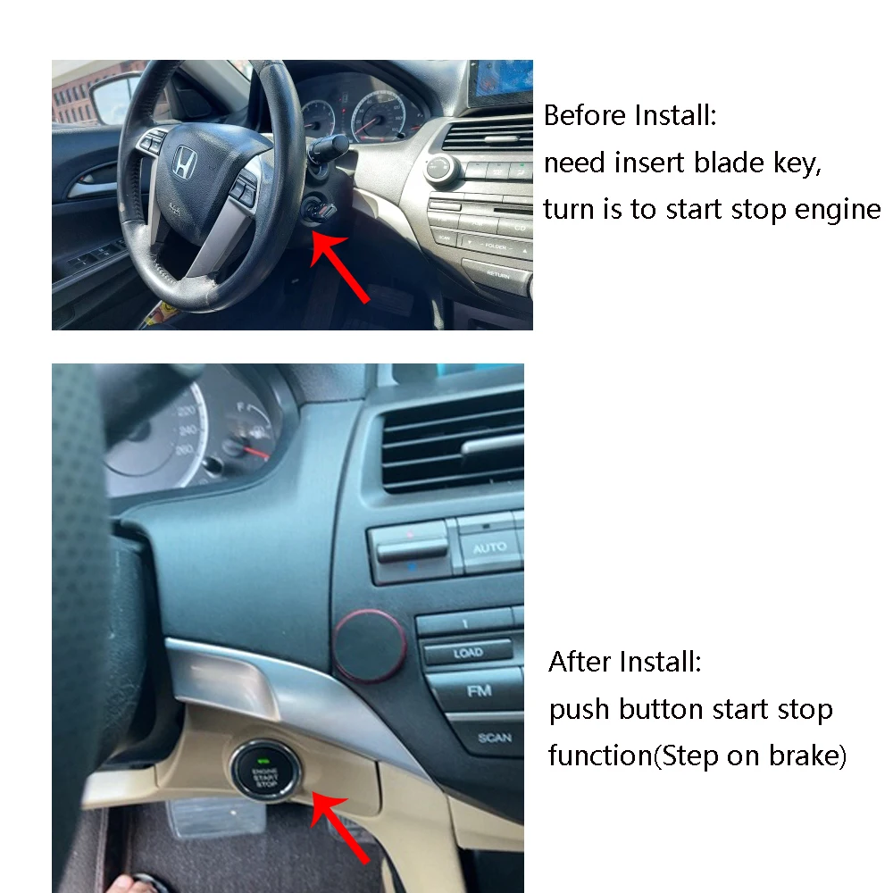 For Honda Accord 8 Generation Add Push Button Start Stop Car Alarm Remote Key Control and PKE Keyless Go System with Panel