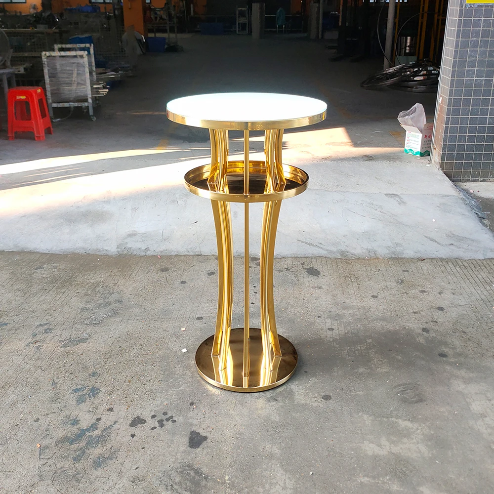 LEDA High Quality Gold Stainless Steel Event Table Outdoor Suitable Hotel Wedding Dining Tables Chairs for Banquet Factory Price