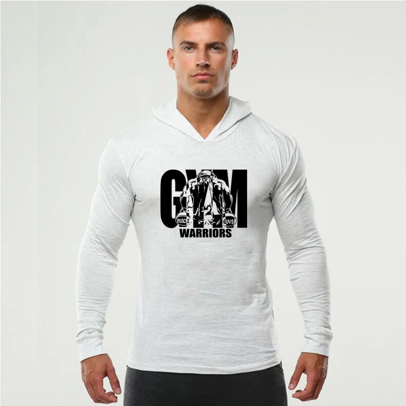 Autumn Comfortable Hooded Long Sleeve T-Shirt Men Fitness Loose Casual Sports Cotton Tees