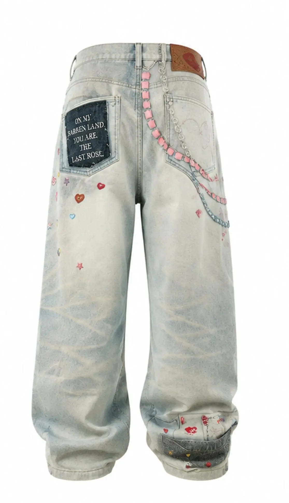 CHIC Streetwear Women's Jeans American Vintage 3D Painting Printed Chains Retro Denim Men Pants Straight Casual Trousers Trendy