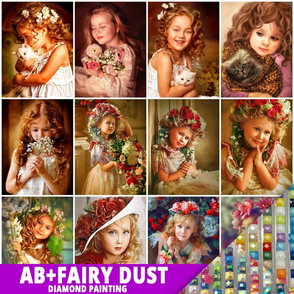 AB Fairy Dust Embroidery 5D Set Girl Diamond Painting Portrait Needlework Mosaic Modular Pictures Bedroom Decor