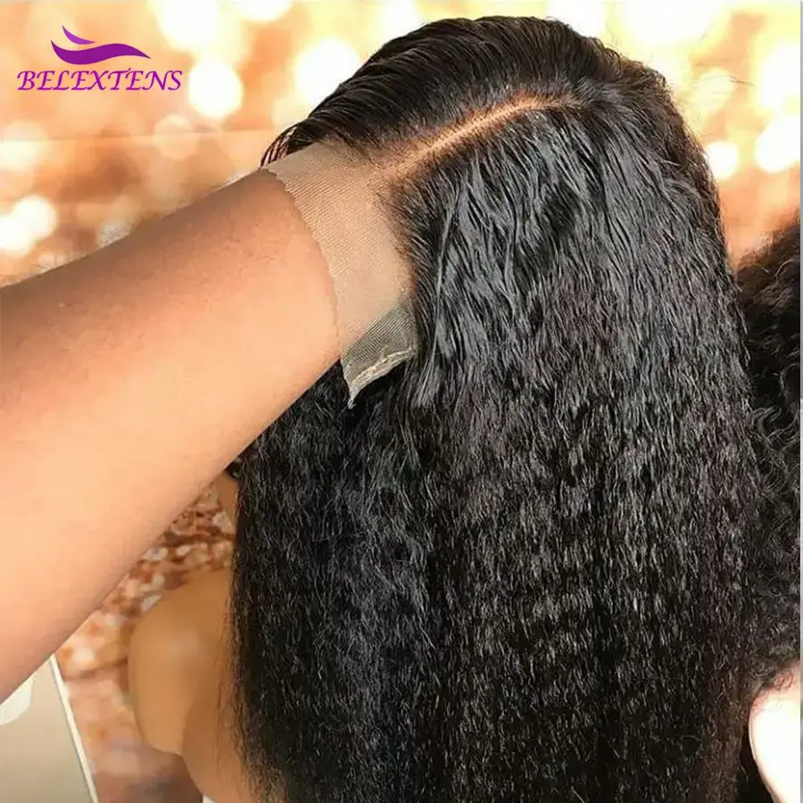 26 28 30 inch 13x4 Kinky Straight Human Hair Wigs For Women Pre Plucked Thick Yaki Straight Lace Frontal Human Hair Wig