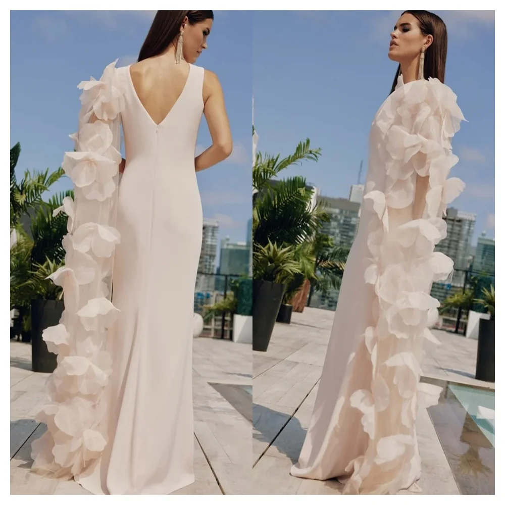 Robe de soirée sirène personnalisée, classique, en Jersey blanc, à la mode, col rond, sans manches, robe de soirée de haute qualité, célébrité