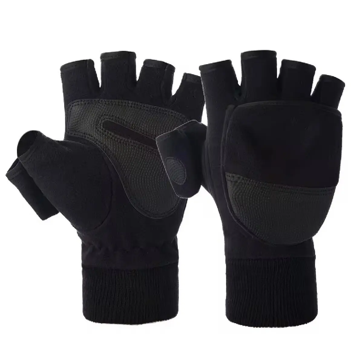 Winter Flip Cover Black Fishing Gloves Half Finger Anti-Slip Breathable Camera Photography Sports Outdoor Warm Gloves