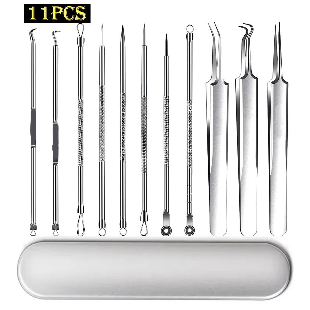 

11Pc Professional Pimple Comedone Extractor Tool Blackheads Remover Pimple Popper Tool Kit Acne Whitehead Zit Removing Nose Face