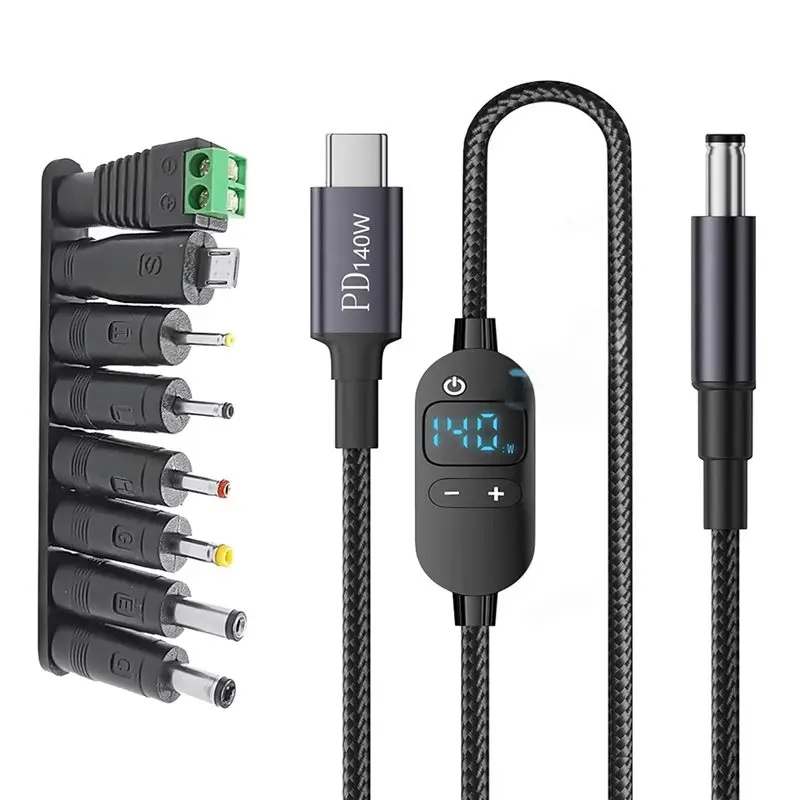 【SURPISE】2X USB C To DC Power Boost Cable 140W To 5V 9V 12V 15V 20V 28V Adjustable Voltage Adapter Connector Cord