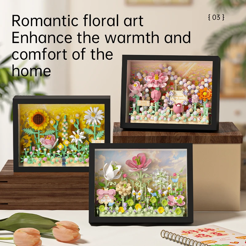 

Креативный конструктор для самостоятельной сборки: серия фоторамок с цветами (вишневый цвет, роза, подсолнух), Дедом Морозом. Подарок на день рождения.