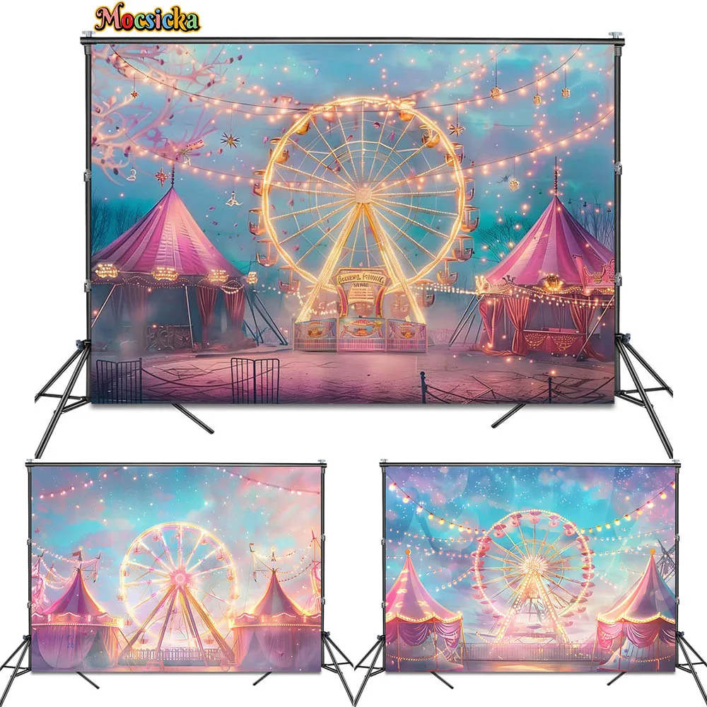 Mocsicka Carousel Ferris Wheel Backdrops for Photography Dreamy Boy Girl Princess Photo Background Photo Studio Photoshoot Props