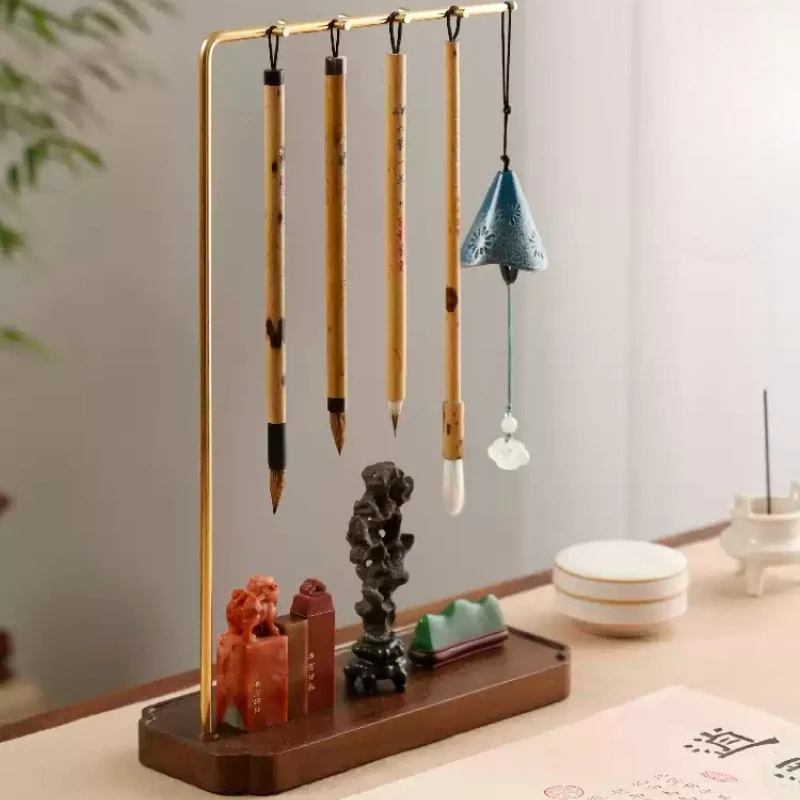 Solid Wood Calligraphy Brush Stand Creative Pen Holder for Desk Four Treasures Study Organizer for Office Retro Writing Display