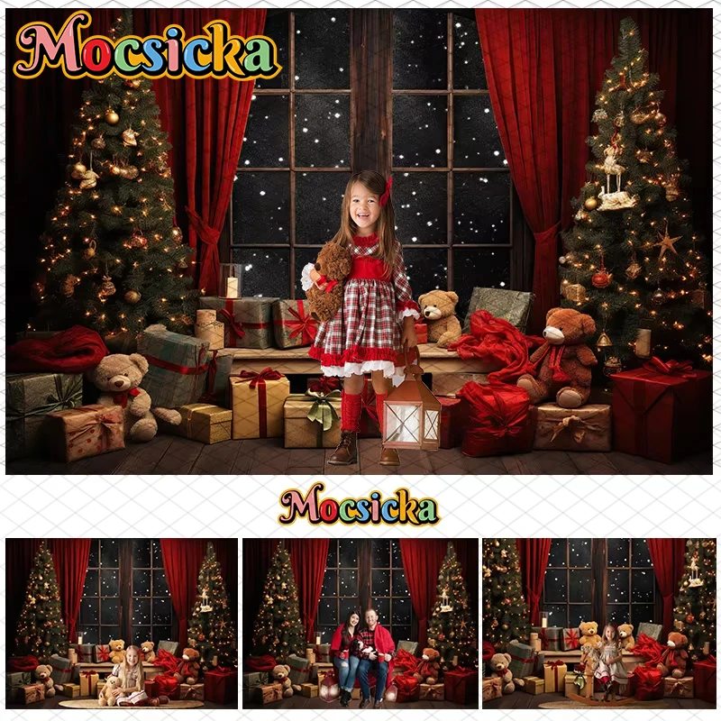 

Mocsicka Christmas Photo Background Xmas Tree Window Gifts Decorations Kid Baby Birthday Backdrop Photography Props Decor Studio