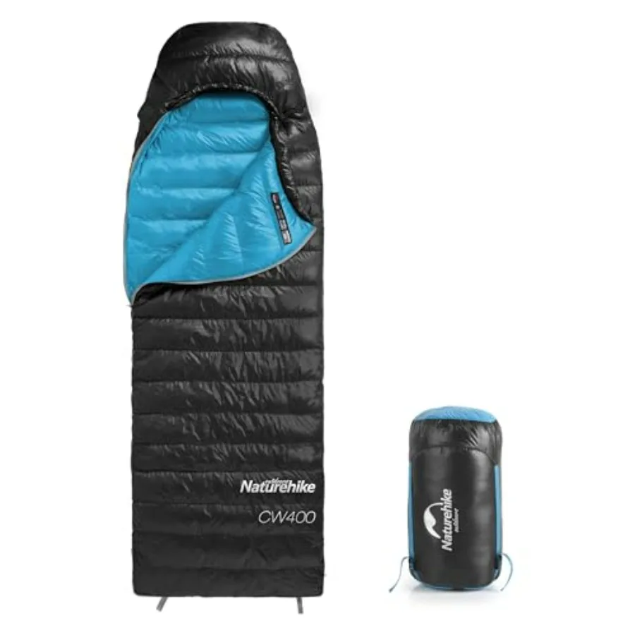 

Ultralight down sleeping bag for backpacking, 650FP goose down, black, waterproof shell with 40.4 comfort rating, includes comp