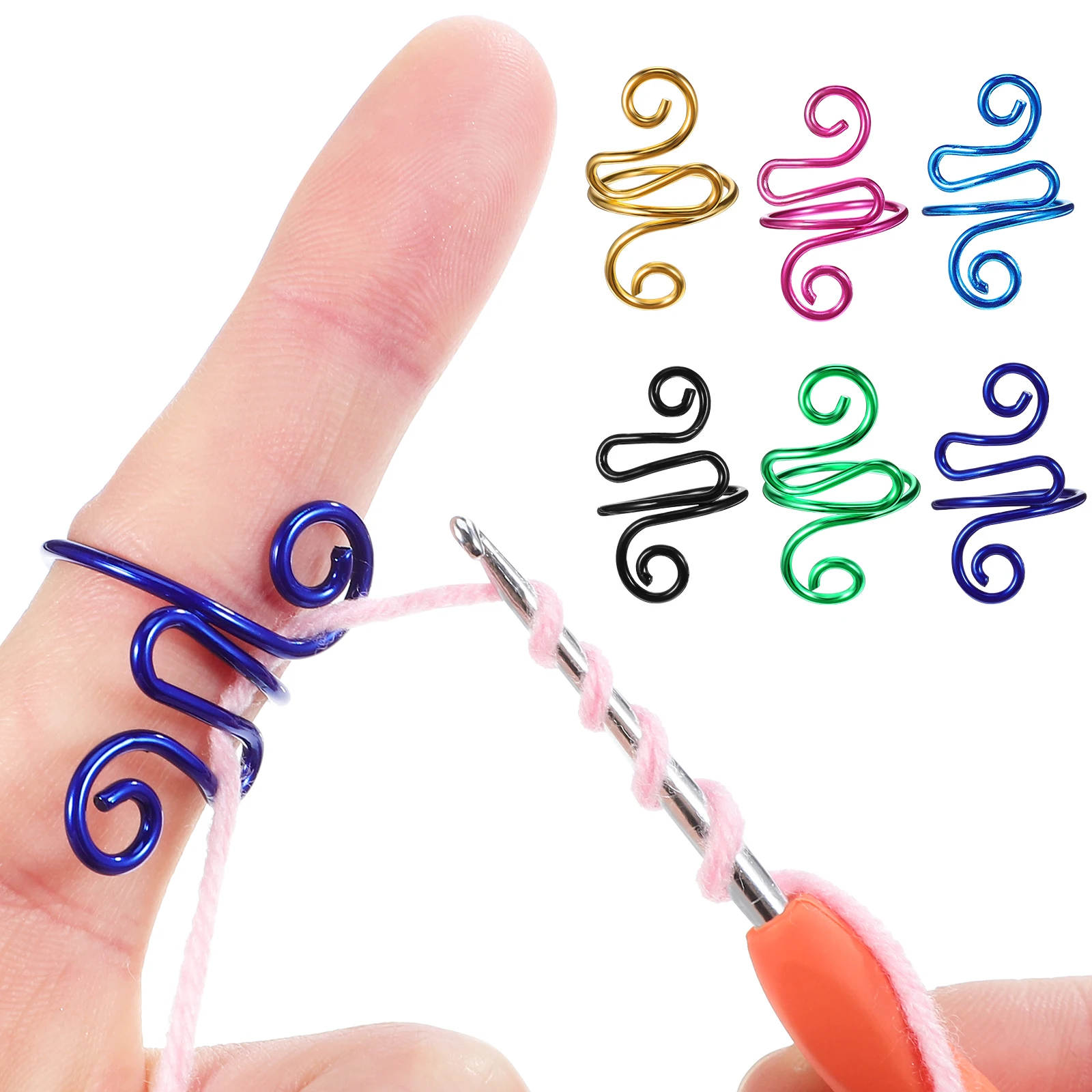 

6 pcs Crochet Ring Yarn Rings for Crocheting Tension Adjustable Practical Stitch Ring Finger Guide Metal Strong Durable Sewing