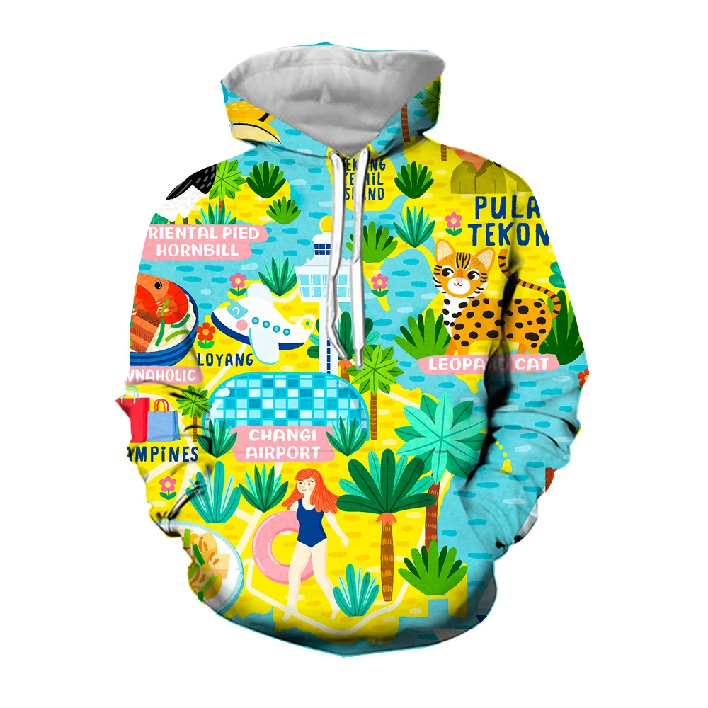 Jumeast 3D Tiger Bird Printed Floral Hoodies Men Cartoon Pineapple Graphic Hoodie Streetwear Hawaii Beach YK2 Aesthetic Clothing