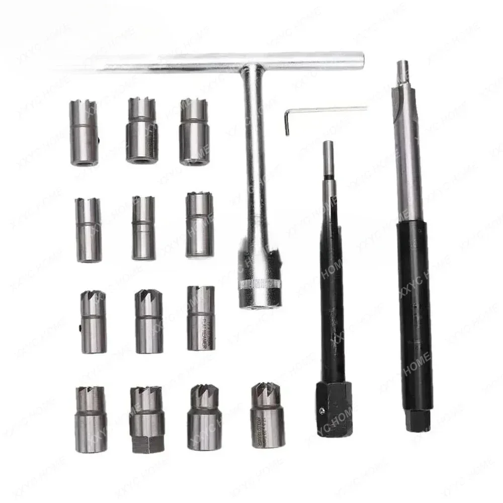 Injector Remover 17Pcs Injector Seat & Cleaner Carbon Remover Seat Tools Cutter Milling Cutter Set Universal Car Tool Kit