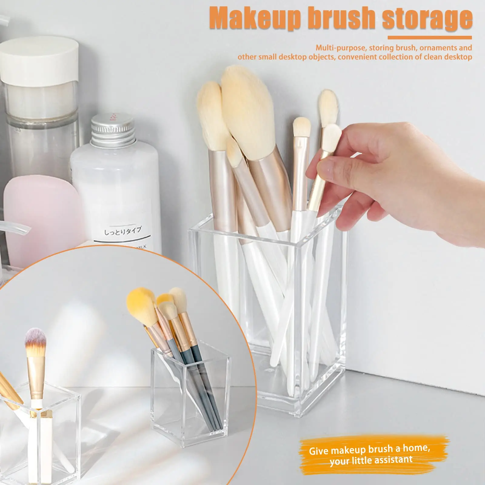 3 Pack Clear Acrylic Makeup Brush Holder,Acrylic Cosmetic Brushes Organizer Desktop Storage Boxes For Pencil Pen