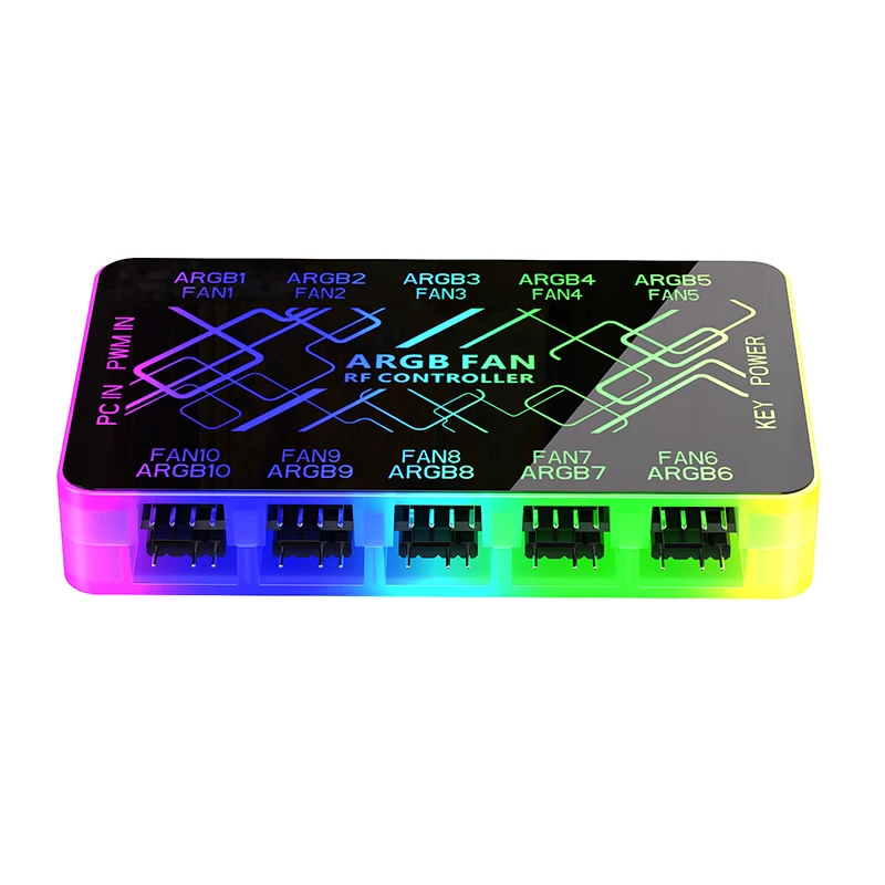 10 Ports Splitter 12V 4Pin PWM 5V 3Pin Addressable ARGB Chassis PC Case Cooling Fan Hub SATA Power Interface With Remote Control