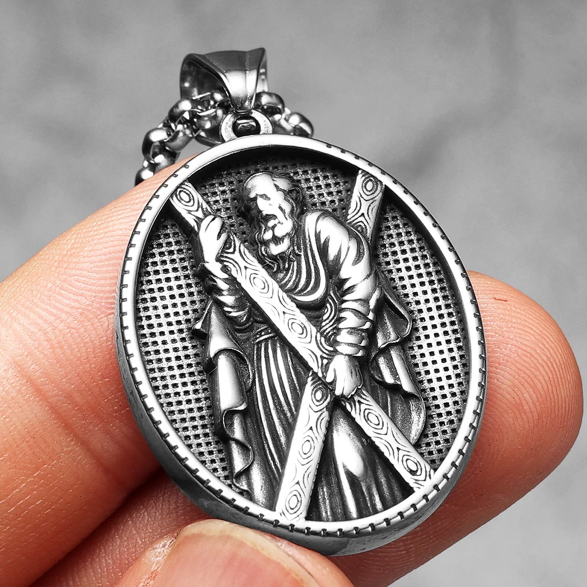 Saint Andrew Catholic Powerful Amulet Stainless Steel Men Necklace Pendant Chain Vintage Cool For Women Jewelry Gifts Wholesale