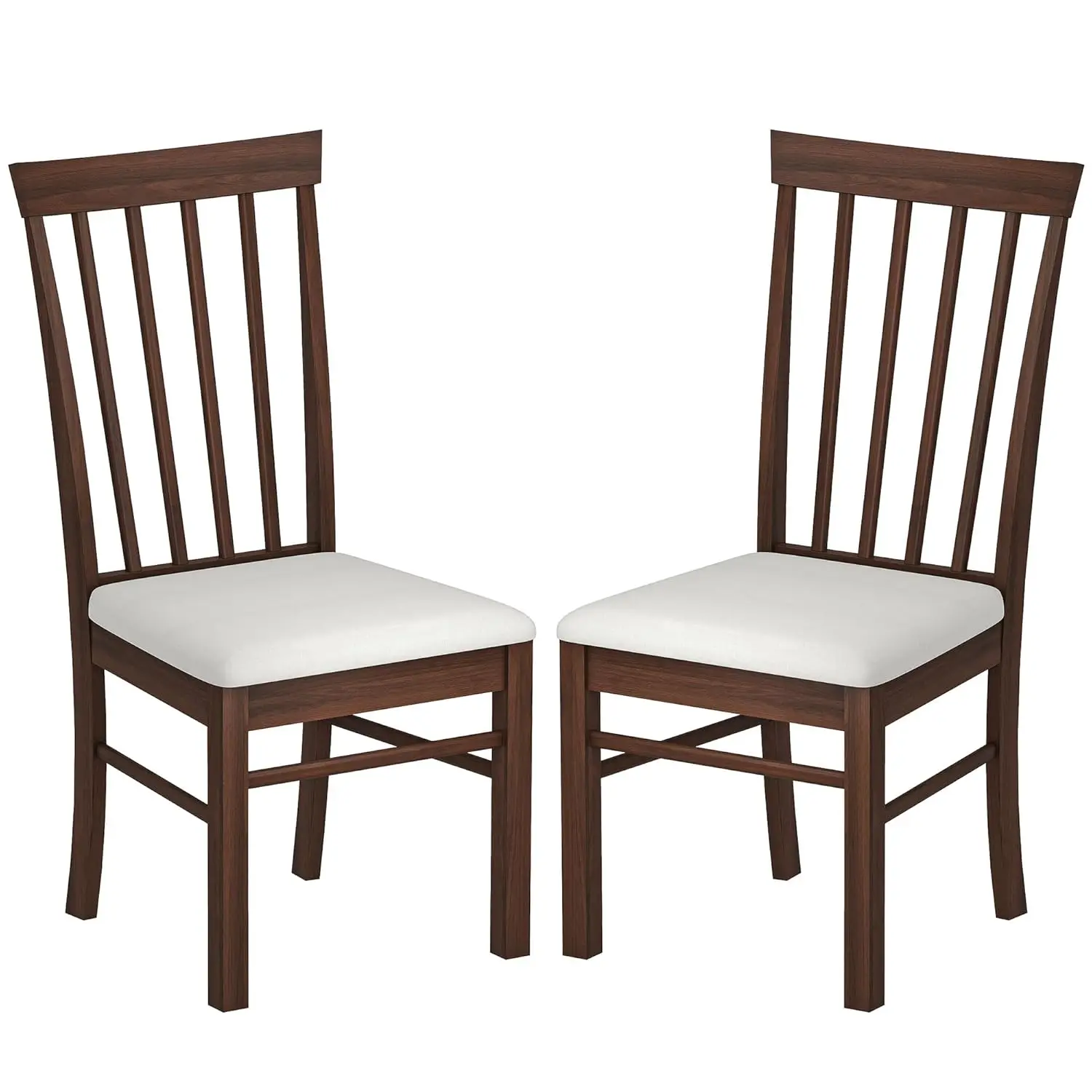 

Upholstered Wooden Dining Chairs Set Rubber Wood Frame Farmhouse Kitchen Living Room 2pcs Dark Brown Beige, Customized