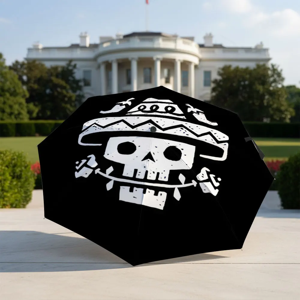 Skeleton with Sombrero Graphic Umbrella Design Compact Fashion Folding Umbrella for Daily Use, Christmas Gift