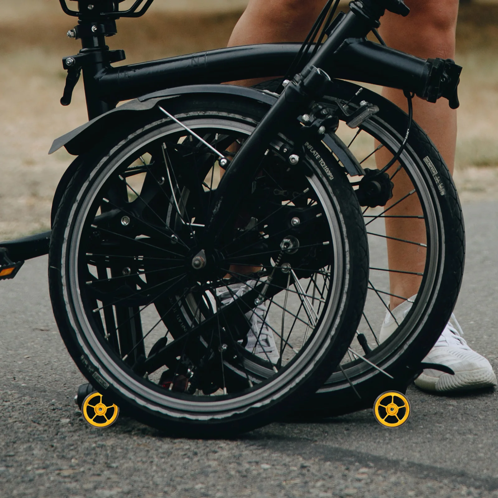 

2pcs Golden Easy Push Wheel Accessories for Folding Bike Lightweight Durable Plastic Replacement Reusable Extension Sturdy