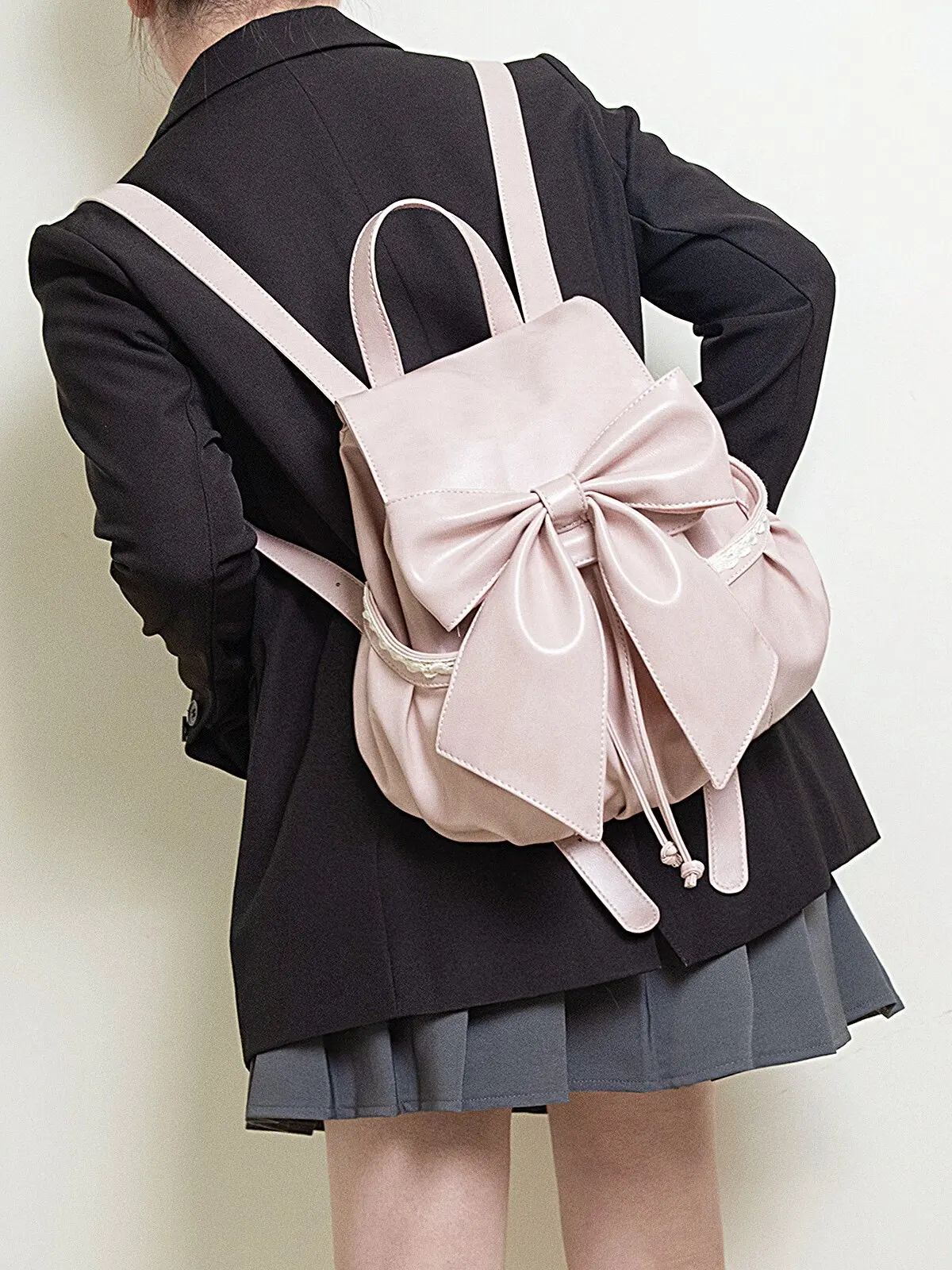 Vintage Brown Lace-up Bow Backpack Female Simple Lightweight  Artistic Casual Small Backpack for Women