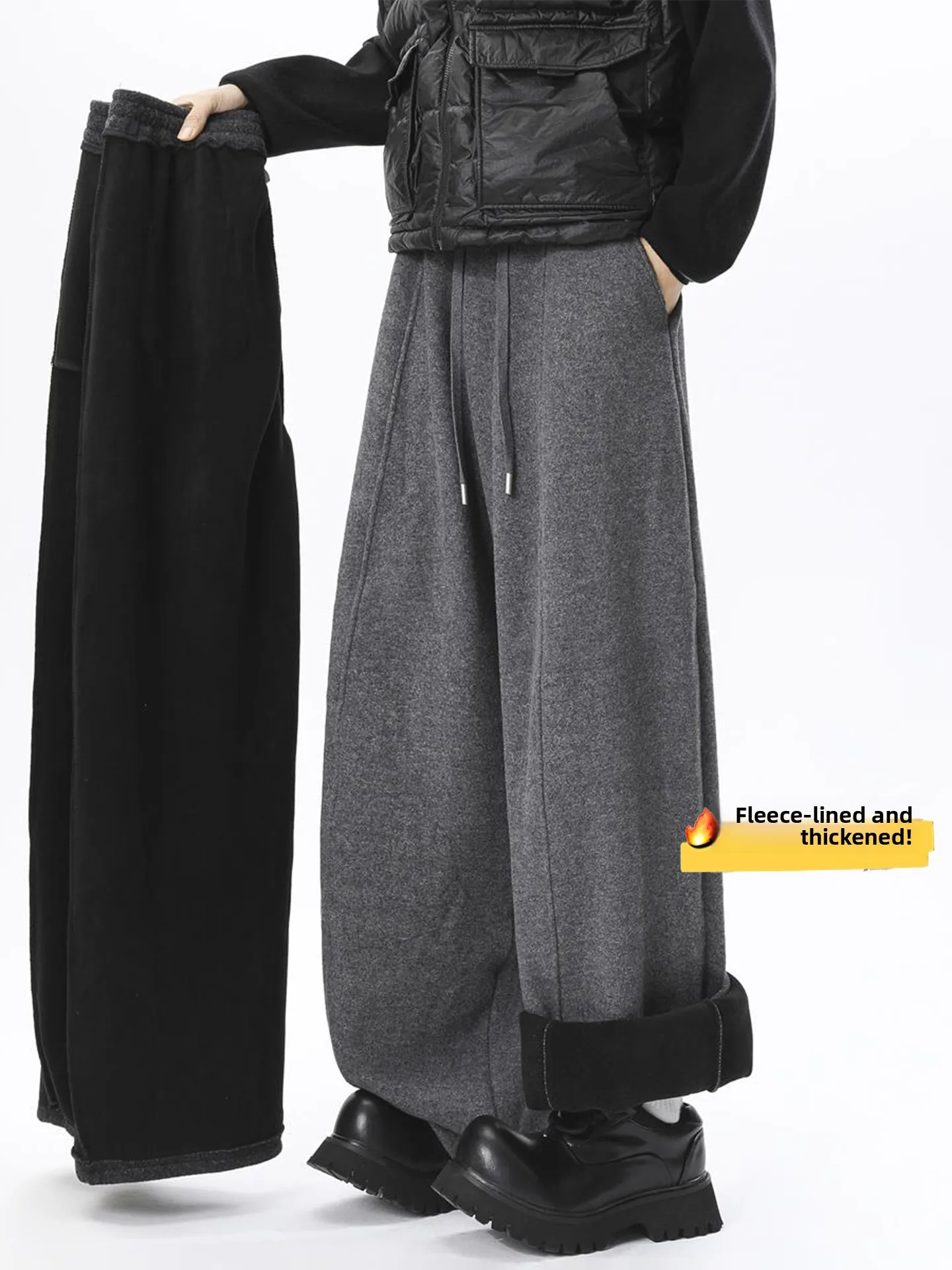 

Мужские повседневные брюки прямого кроя в американском ретро-стиле с утепленной флисовой подкладкой, зимние теплые свободные брюки, повседневные прямые леггинсы