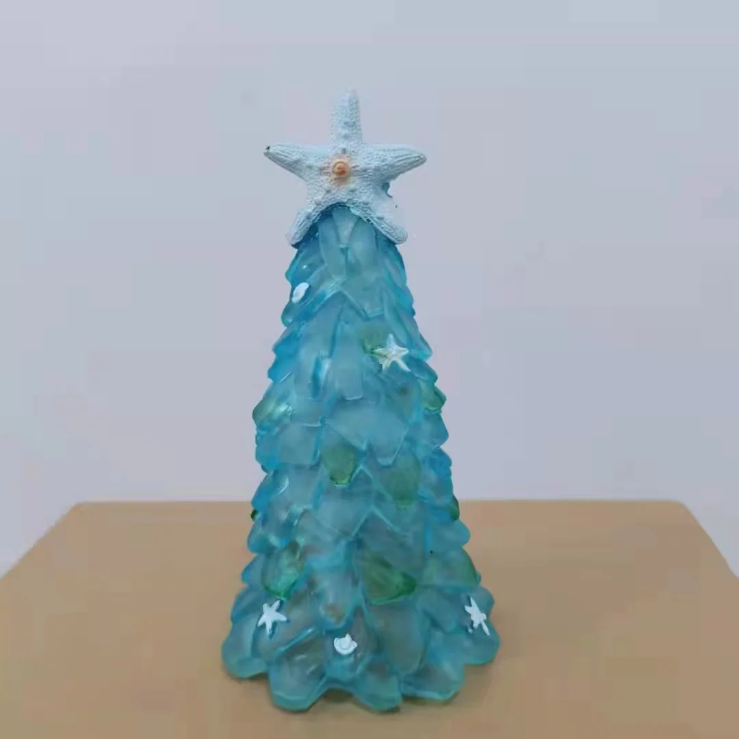 

Sea Glass Christmas Tree with Starfish Handcrafted Christmas Tree Resin Ocean Beach Christmas Tree for Birthday Party Gift