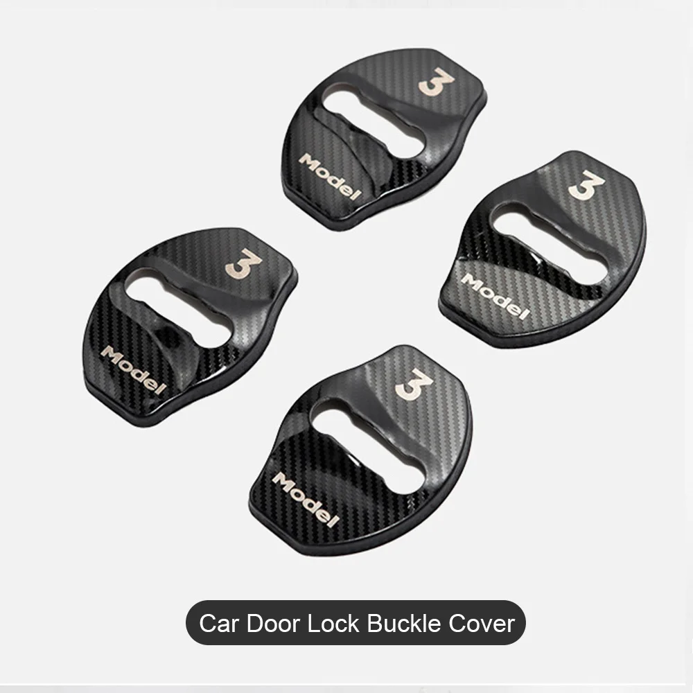 Per Tesla Model Y 3 Model 3 Highland Door Lock Cover protettiva Guard accessori interni per auto in fibra di carbonio in acciaio inossidabile