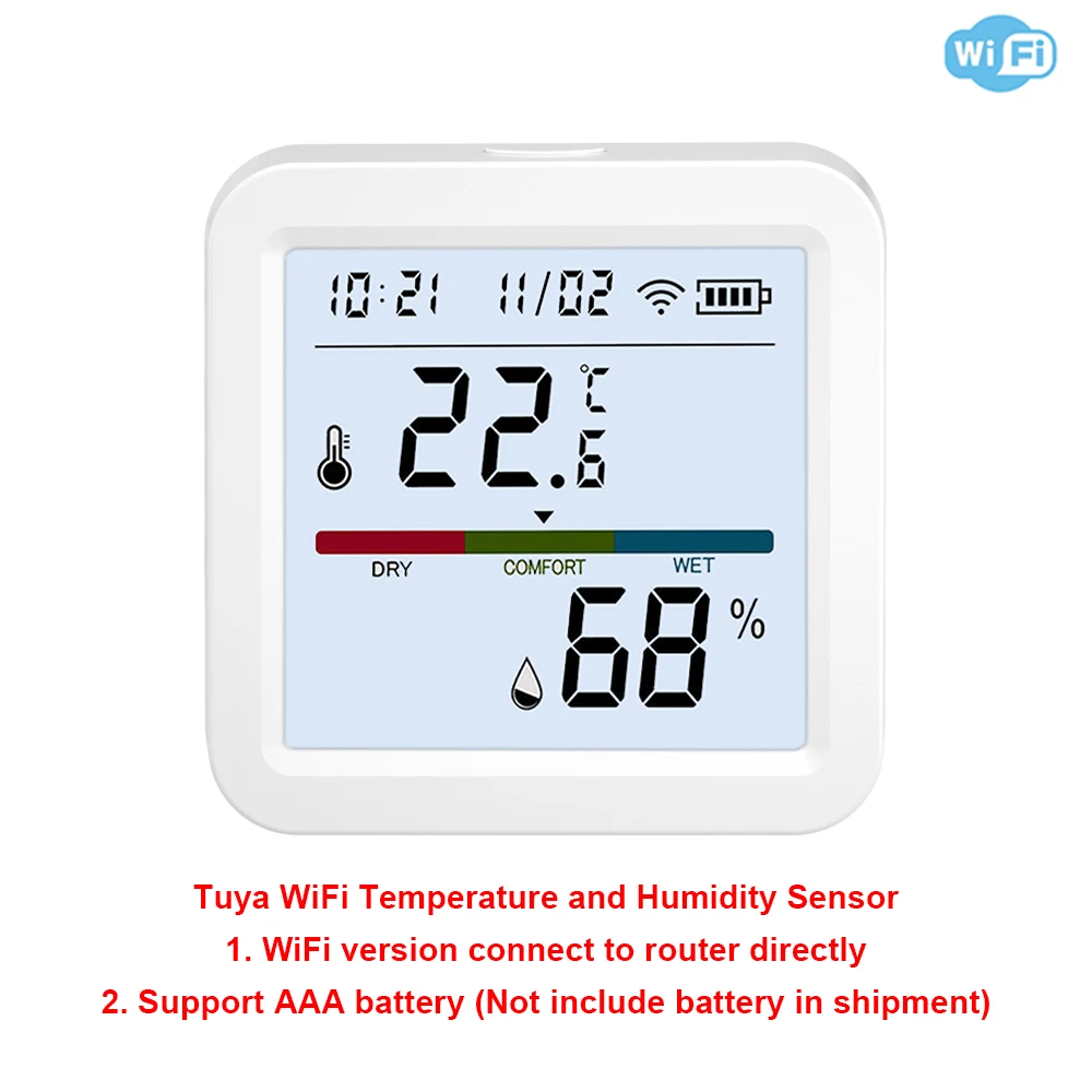 Tuya Zigbee of WiFi temperatuur-vochtigheidssensor Thuis aangesloten thermometer Compatibel met Smart Life Alexa Google Assistant