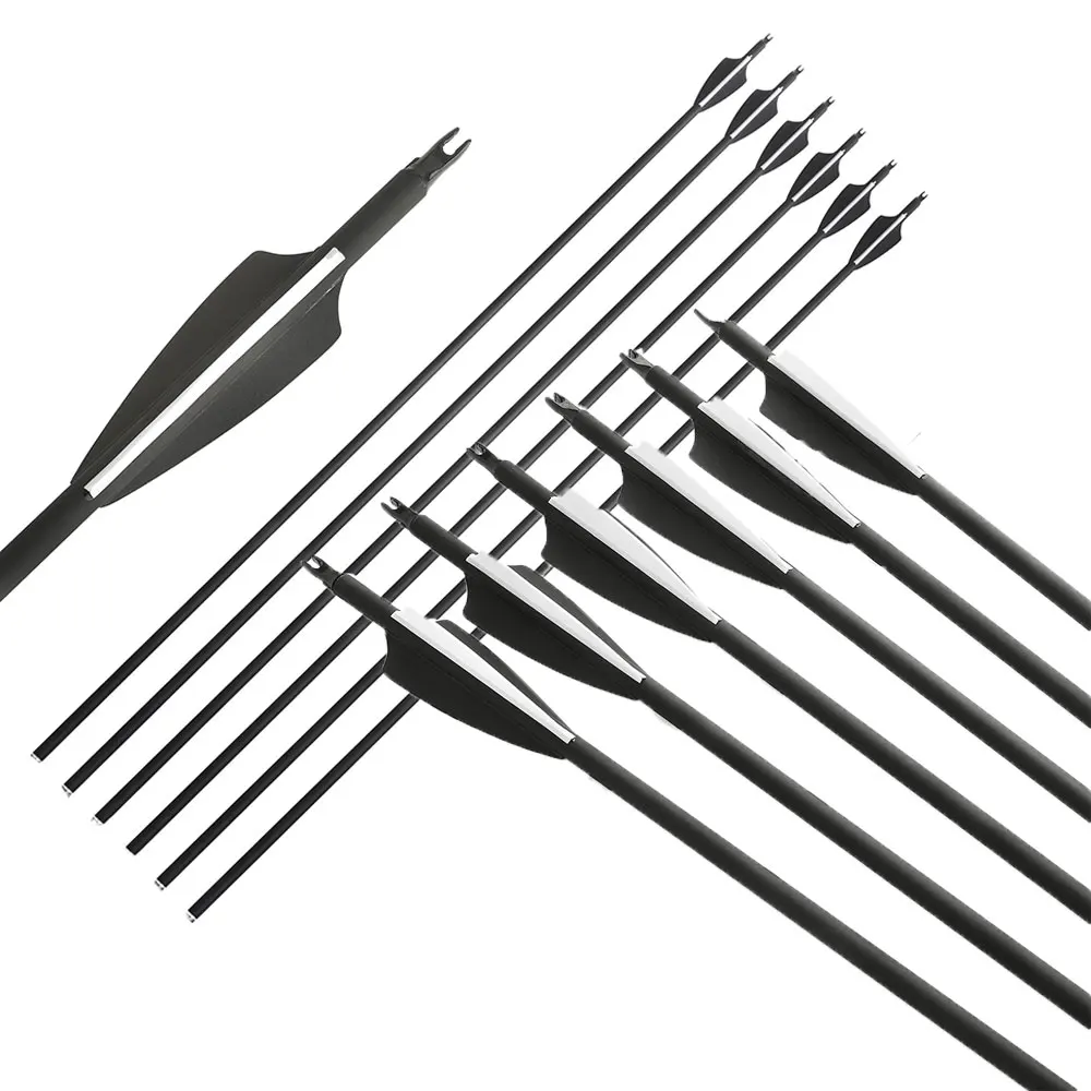 

6/12pcs Mixed Carbon Arrow ID6.2mm 30'' Spine500 Without Points Rubber Vanes for Recurve Compound Bow Archery Hunting Shooting