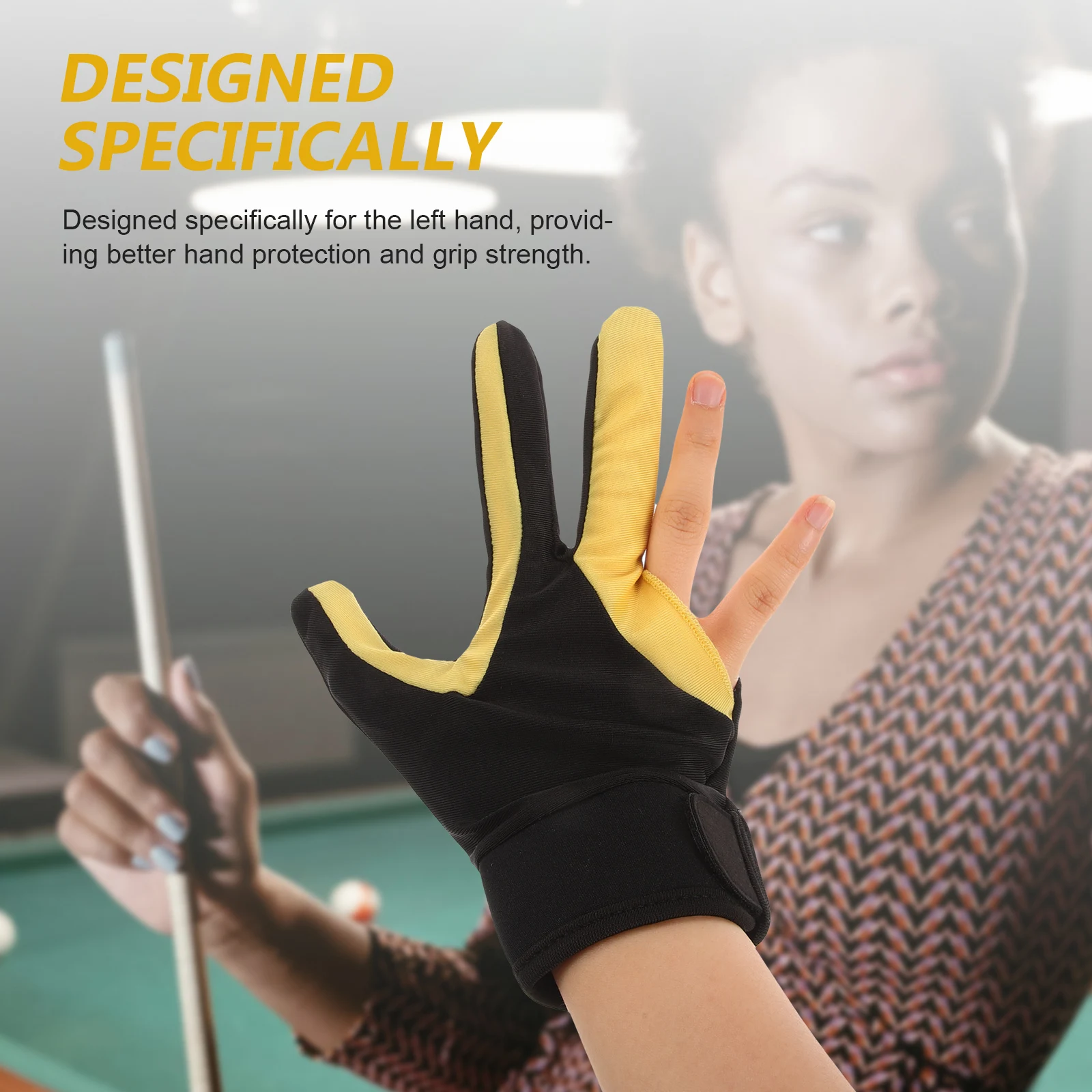 

Billiard Left H Breathable Billiard Gloves Yellow Full Finger Anti Slip Durable Breathable Pool Cue Sports Gloves