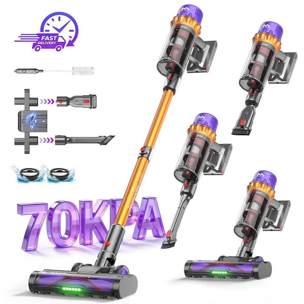 Erabros EV5 550W 70KPA Aspiradora Inalámbrica , Potencia de Succión Ultrafuerte, 80 Minutos de Autonomía, Aspiradora Inteligente de Mano, 4 Modos, Batería extraíble