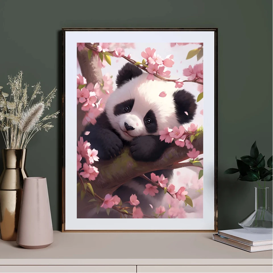 New Arrival Diamond Painting Panda Full Diamonds Mosaic Pink Flower Tree Embroidery  Animals Rhinestone Pictures Home Decoration