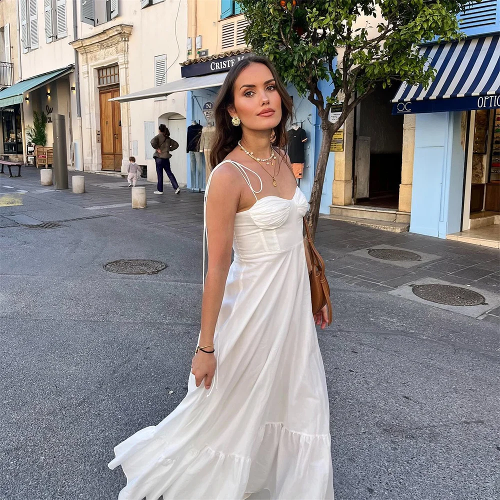 Vestido feminino com alça branca, versátil vestido de popeline decorativo em camadas, slim fit, casual, estilo europeu e americano, novo slim fit, moda de verão
