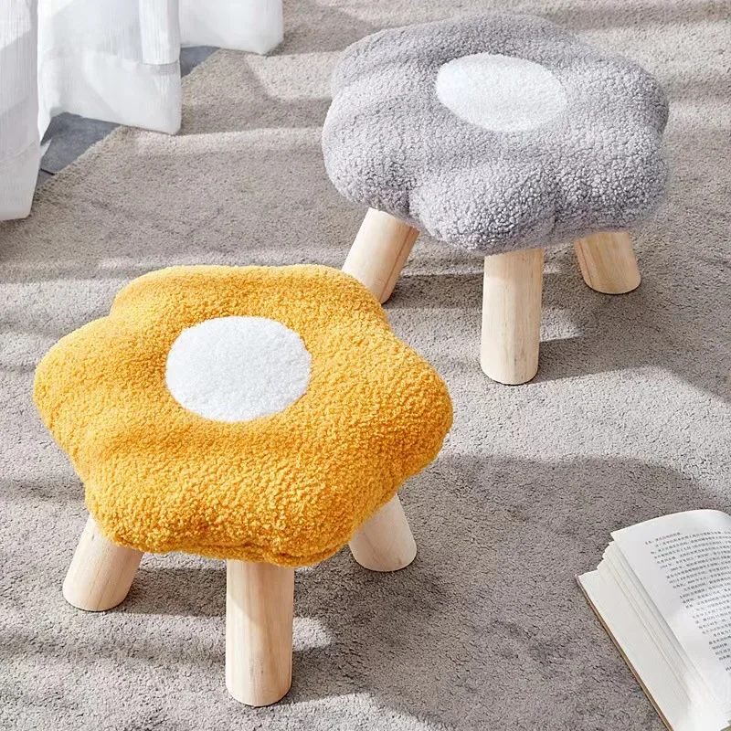 Family Living Room Sunflower Warm Velvet Stool Cute Clouds Cute Simple Teddy Velvet Shoe Stool Small Low Stool Furniture