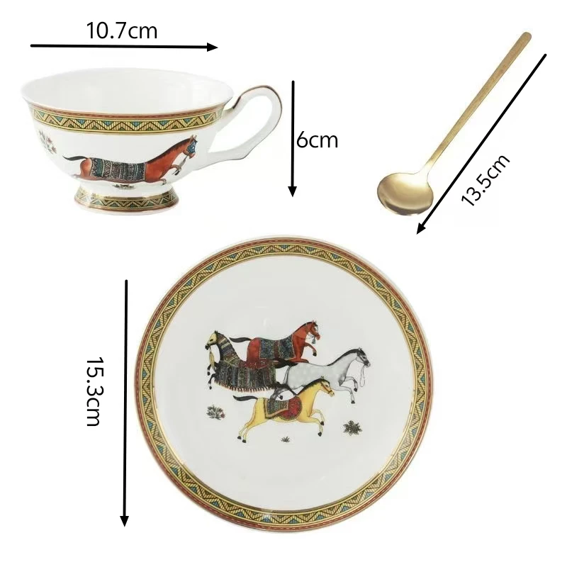 Porcelain Tea Cup and Saucer Set with Spoon, Horse Pattern Ceramic Coffee Cup, Ideal for Tea, Coffee, Desserts, and Gifting - view 2