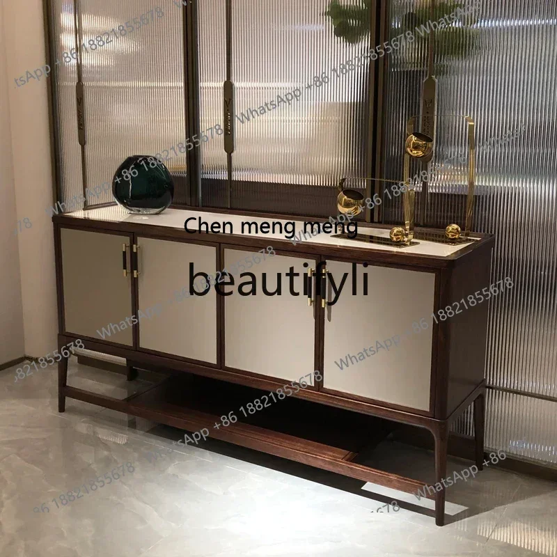 K182New Chinese side cabinet, black gold pure solid wood light luxury four doors 1.6 meters entrance cabinet cupboard