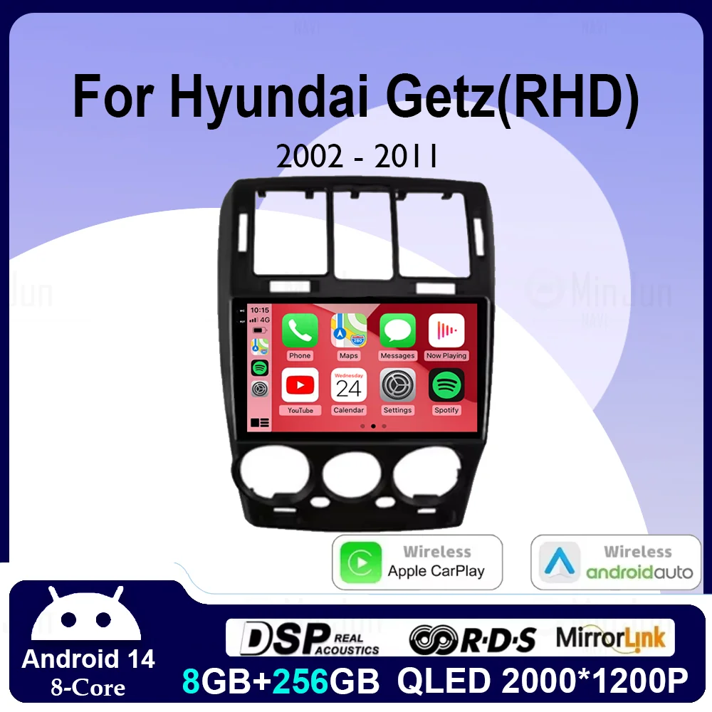 

Автомобильное радио Android 14 для Hyundai Getz 1 2002-2011, правый руль, Carplay, авто GPS, головное устройство, BT-навигация, видеостерео