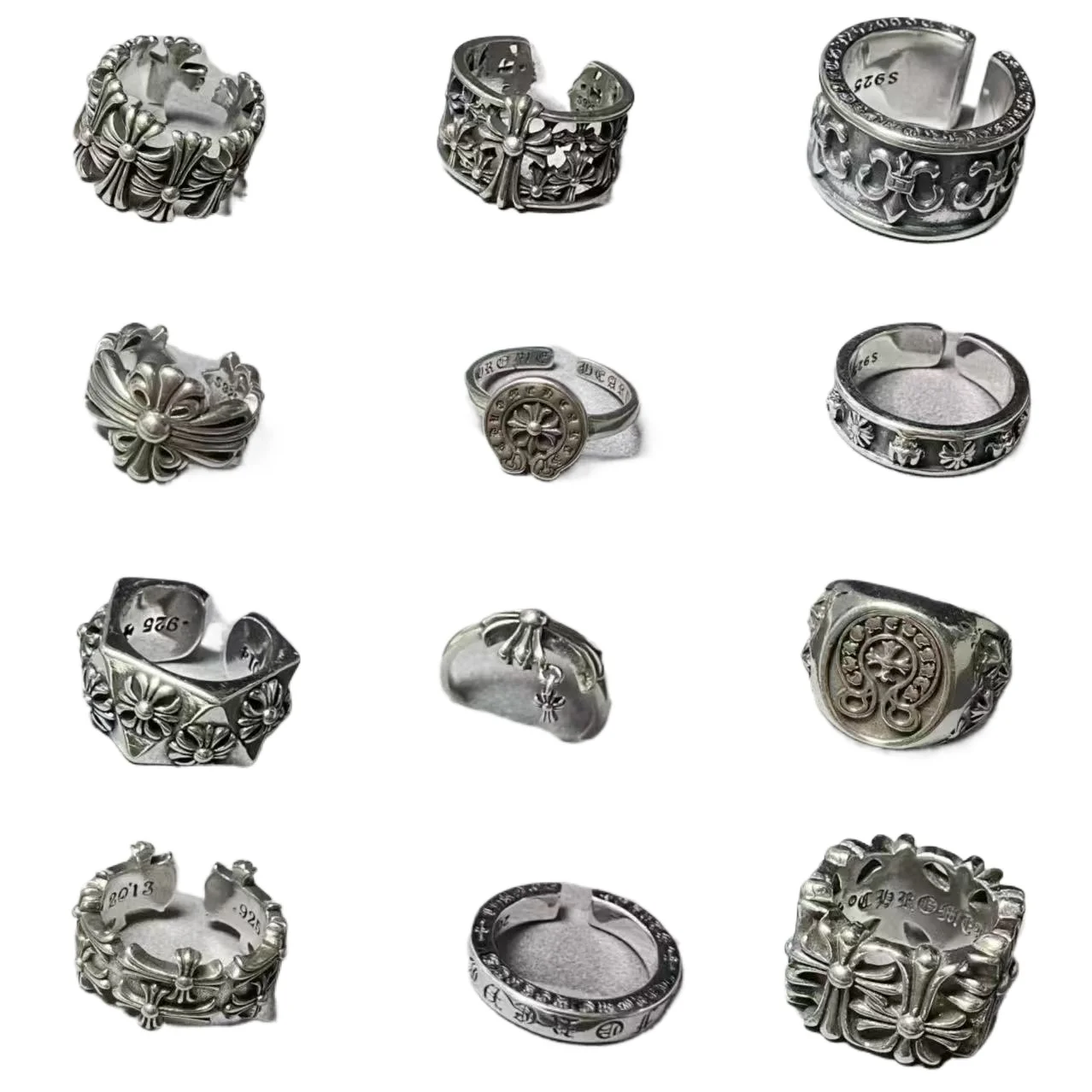 

925 Silver Retro Trend Distressed Cross Rings for Men Women Hand-carved Heart Shaped Luxury Punk Hiphop Jewelry Couple Gift Ring