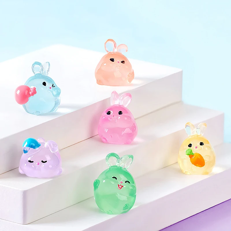 3 sztuk/worek Kawaii Mini królik żywiczny Cartoon miniaturowe Terrarium figurki świecący Ornament do dekoracji domu i samochodu akcesoria