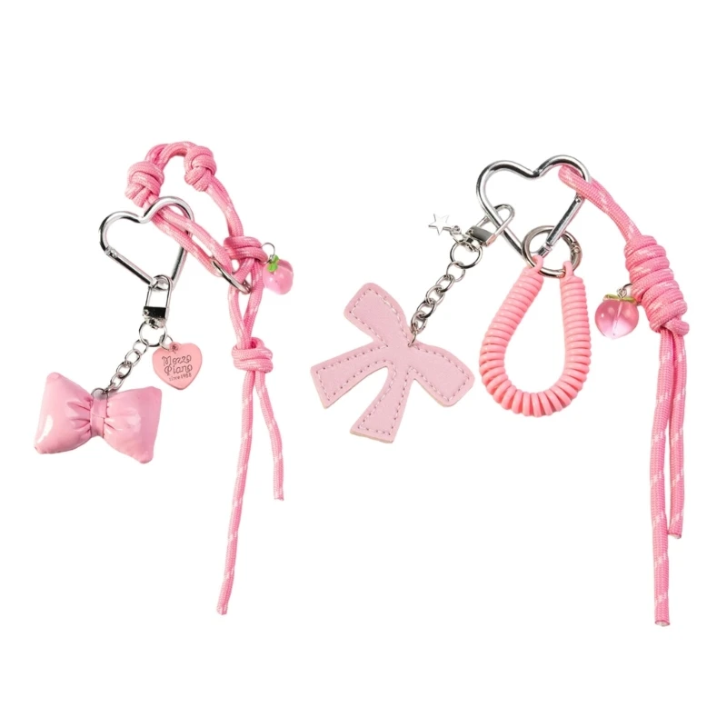 

H3CB Bows Keyring Creative Car Key Chain Braided Rope Keychain Fashion Heart Keyrings Bag Pendant Ornaments Bag Charm