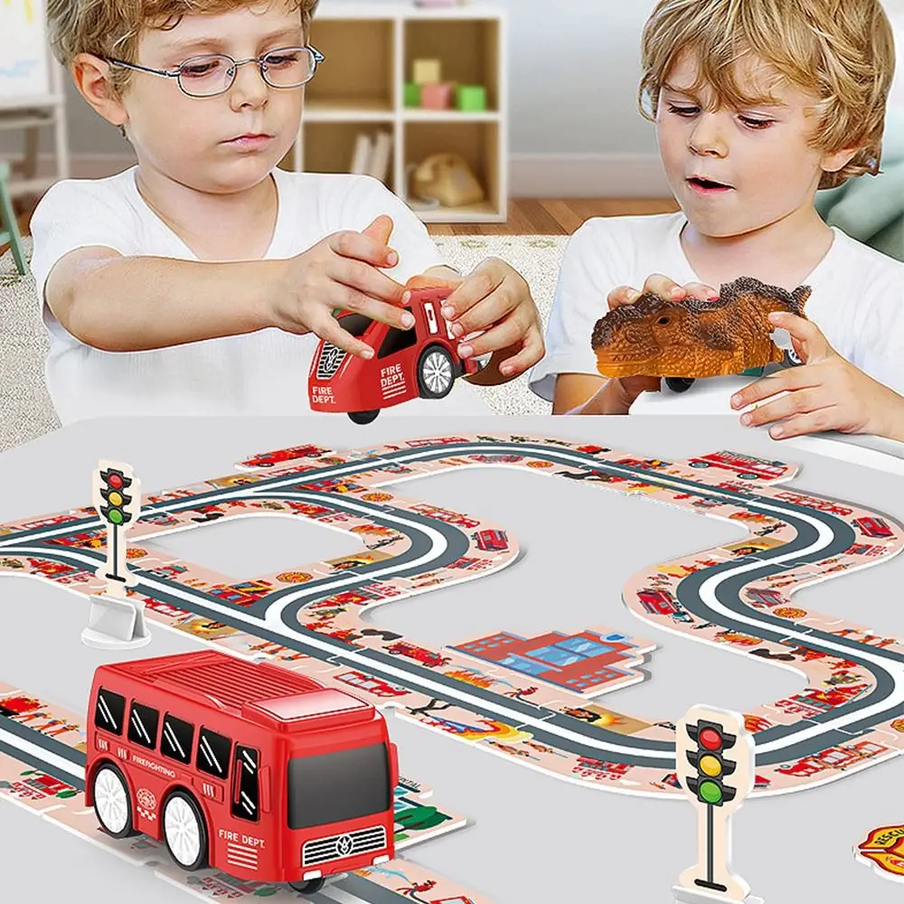 

Fire Protection Puzzles Track Car Set Urban City Dinosaur Children's Vehicles Toy Engineering Car Model Toy Car Track Jigsaw Set