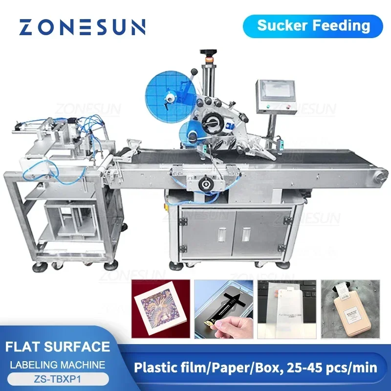 ZONESUN ZS-TBXP1 Etichettatrice automatica per alimentazione a ventosa per sacchetti di plastica, pellicola trasparente, cartellone e brochure