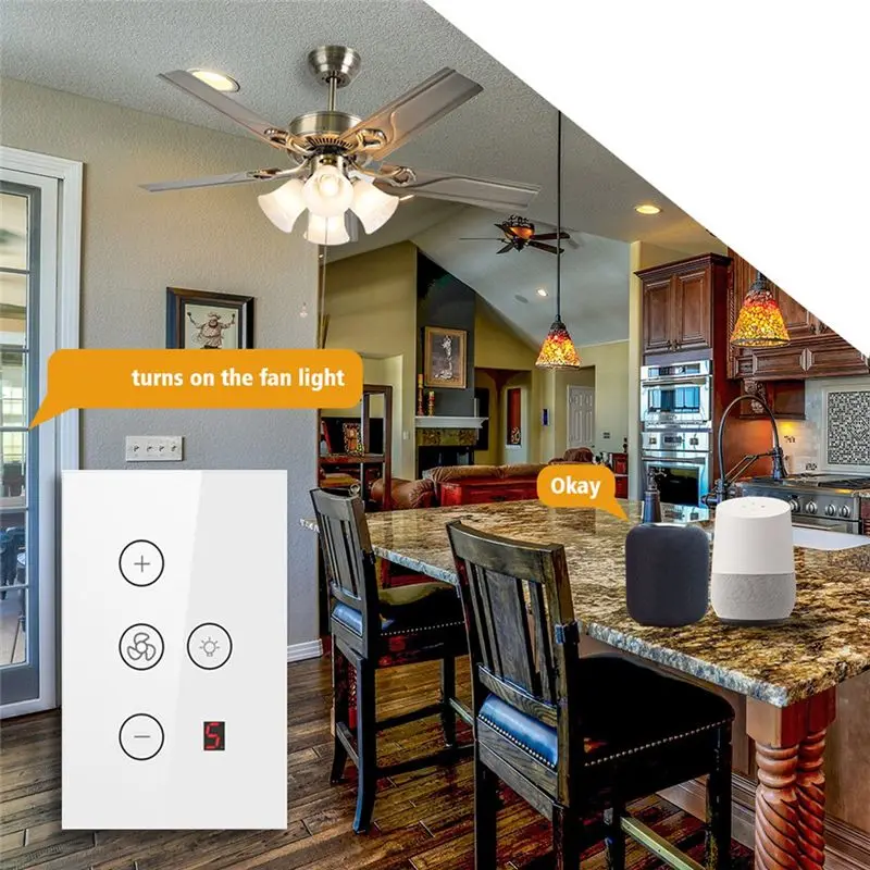 ABKW-Tuya Wifi Five-Speed Fan Light Switch Thyristor Speed Adjustment Touch Panel Switch Remote Control
