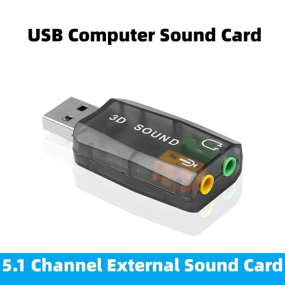 Audio Adapter 3D Audio Card USB External Sound Card Adapter 5.1 Channel Sound Professional Microphone 3.5mm For Computer PC