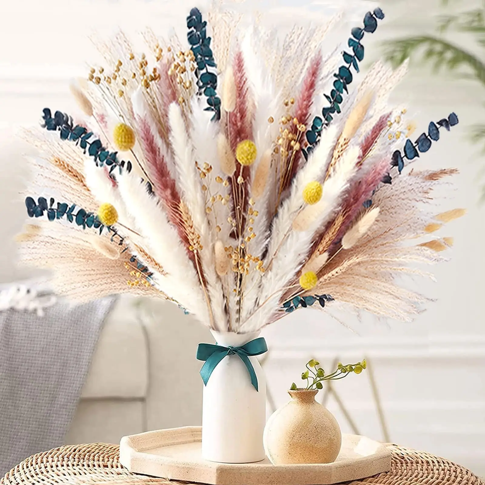 

115pcs Dried Pampas Grass Wedding Floral Arrangements Bedroom Home Decor Natural Pompas Grass Boho Dried Flowers Bouquet