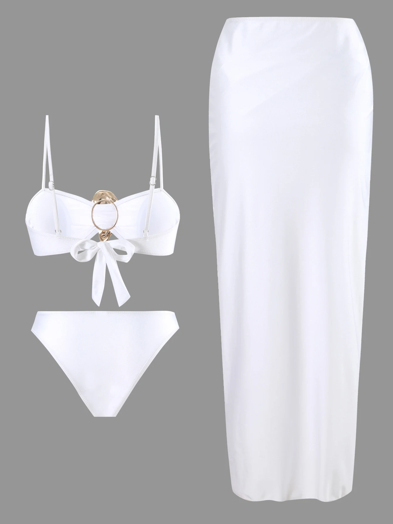 

Women's Sexy Bikini Set with Skirt, Three-Piece Metal Accessories Swimsuit, Stylish Swimwear for Beach & Pool