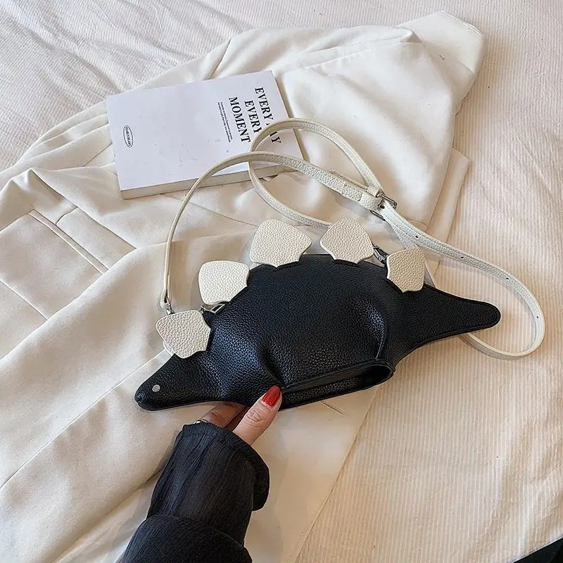Black Silver Pink Green White Cute Dinosaur Shaped Crossbody Novelty Stegosaurus Mini PU Leather Shoulder Bag for Women Girls
