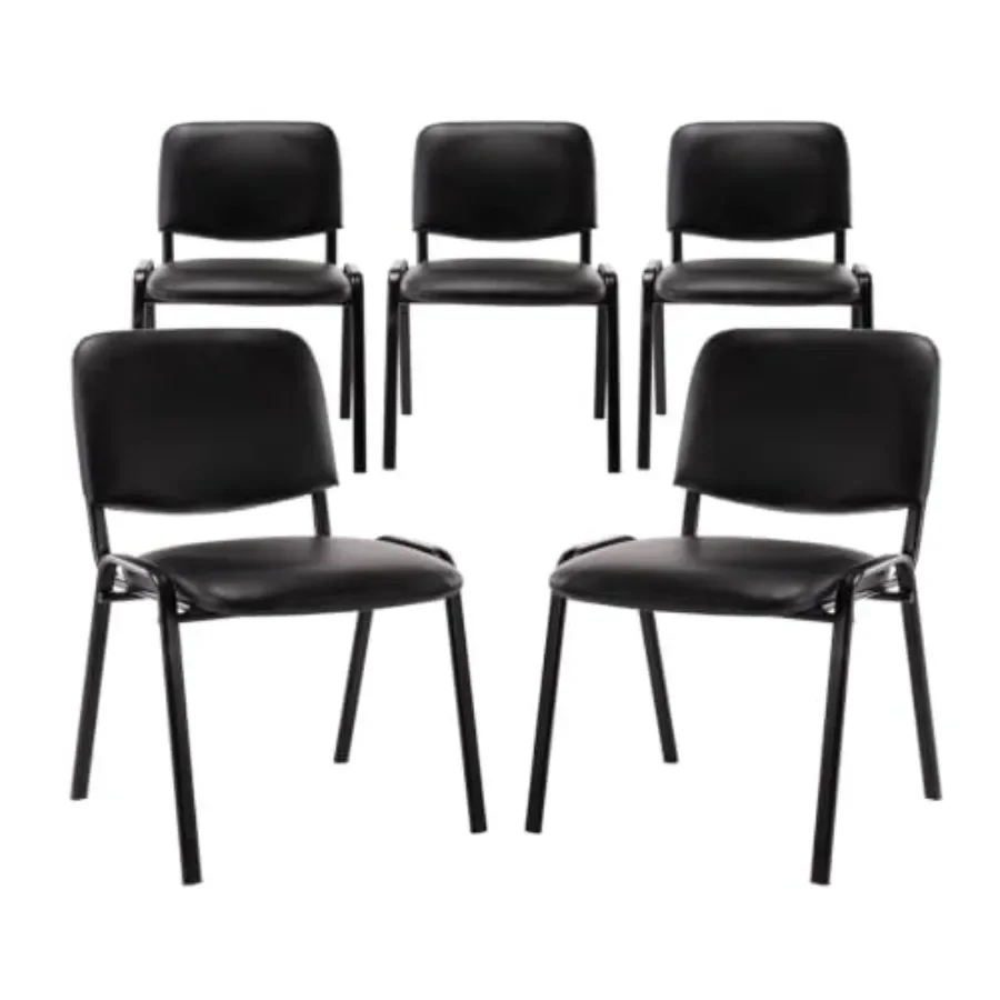 Stackable Office Guest Chairs Reception Chairs Set of 5, Modern Black Design for Waiting Areas, Ergonomic Support and Space-Sav